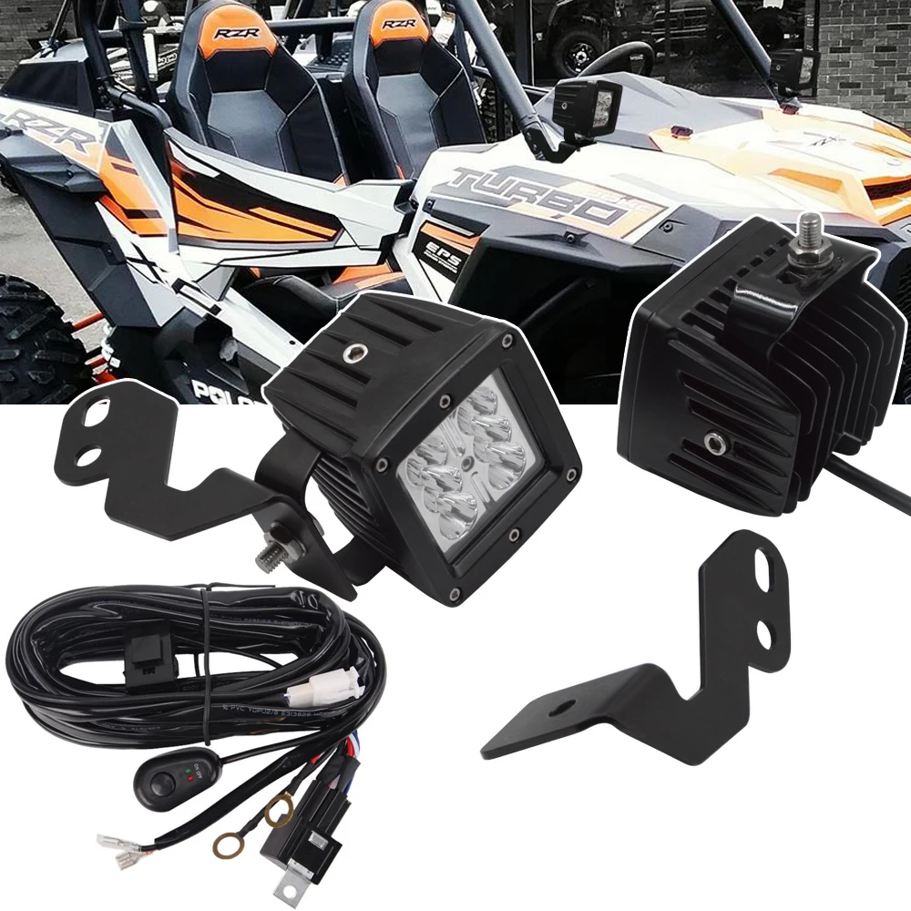 

A-Pillar LED Light Pod Brackets, 3 inch 18W LED Light Cubes, Wiring Kit Fits Polaris RZR 900 1000 Turbo Models