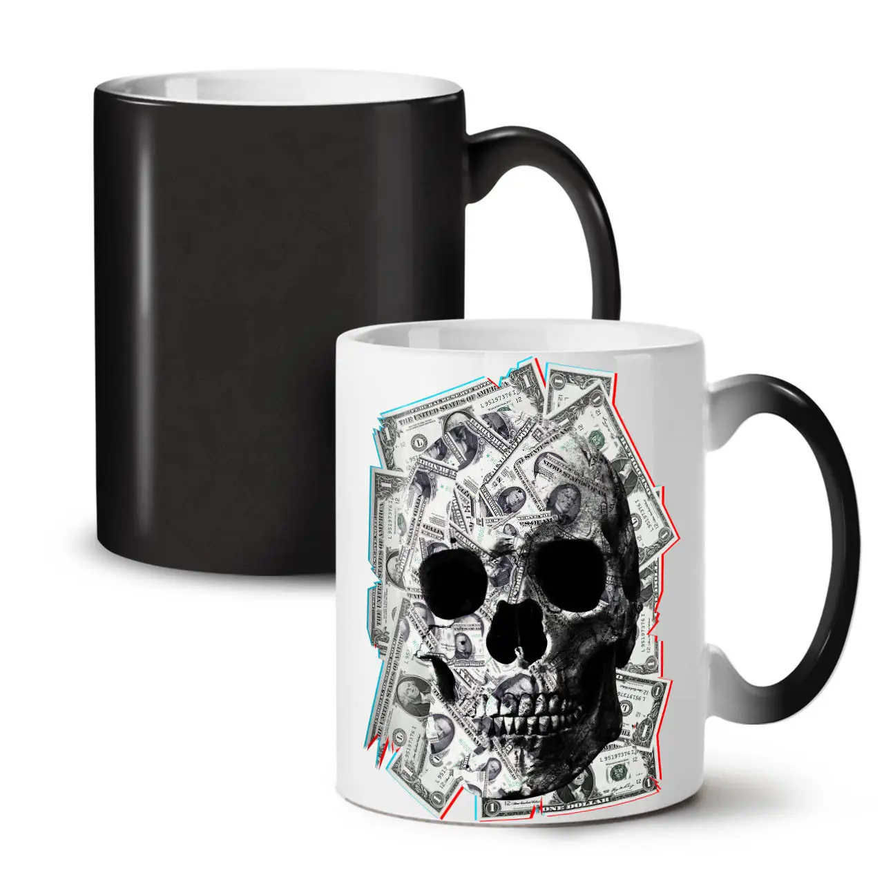 

Money Skeleton Rock Skull NEW Colour Changing Tea Coffee Mug 11 Oz