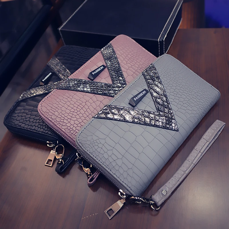 

HOT New Pu Long girl Wallet Crocodile Pattern girl's purse Best Phone Wallet Female Case Phone Pocket Portefeuille Femme