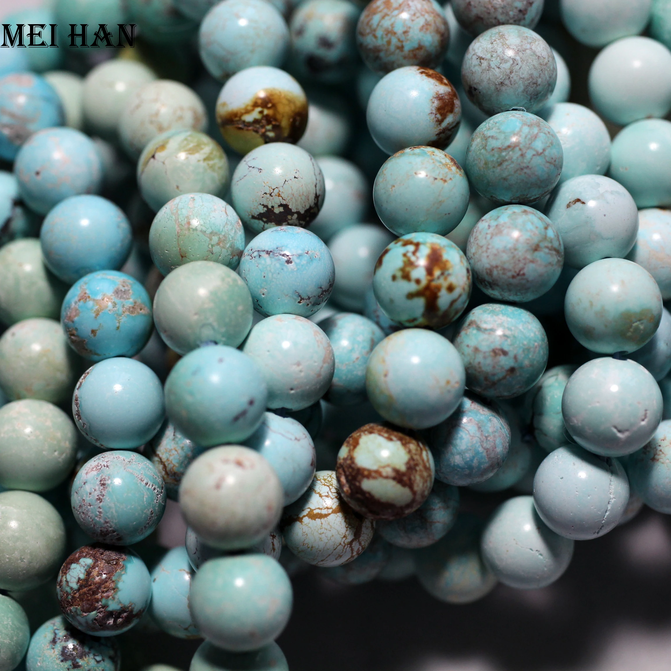 

Meihan Free shipping (20beads/19g/set) rare amazing 9.3-9.8mm Natural Hubei Turquoise untreated ore beads for jewelry making