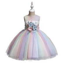 Летнее милое романтическое платье принцессы с бантом и градиентом для маленьких девочек кружевные платья для маленьких девочек Детские платья для девочек от 4 до 10 лет
