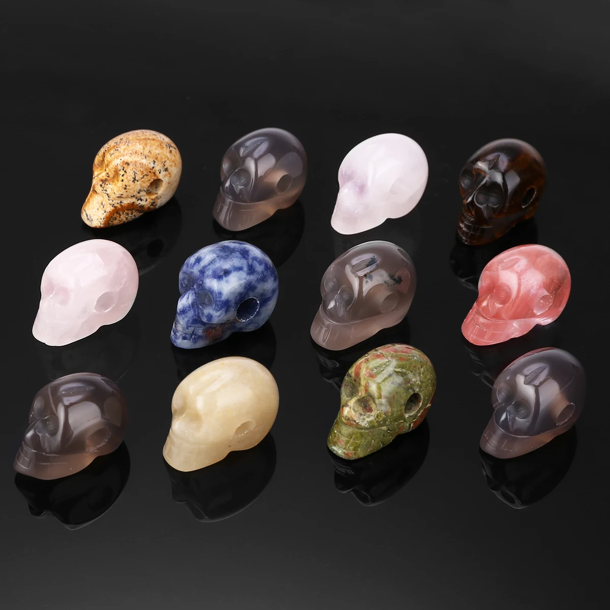 12pcs Natural Quartz Carving Stones For Crystal Skull Reiki Healing Stone Home Decor Collection 12 colors