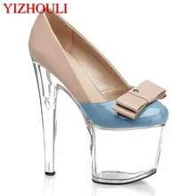 Прозрачные и высокие каблуки для женщин, платформа, высокий каблук, круглый носок, белые и танцевальные туфли 17-20 см