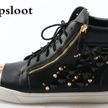 Популярная повседневная обувь унисекс на толстой подошве со стразами и металлическими заклепками; Мужская обувь для отдыха на плоской подошве с блестящим носком и кристаллами