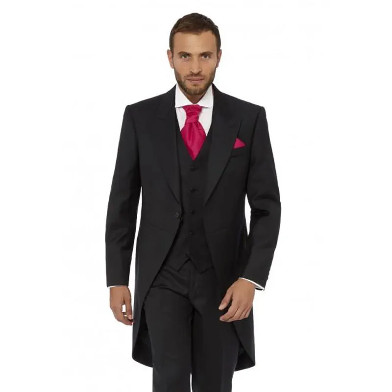 

Morning Party Black Tailcoat Men Suits for Wedding Custom Made Groom Tuxedos Man BLazers 3Piece Terno Masculino Costume Homme