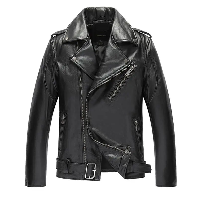 2017 Men's Genuine leather jacket Harley leather lapel zippered