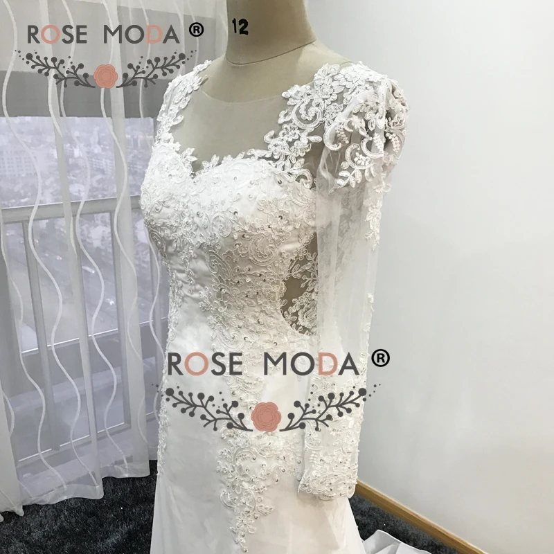 Роза мода с длинным рукавом свадебное платье 2019 спинки Бохо свадебное платье с кружевом реальные фотографии