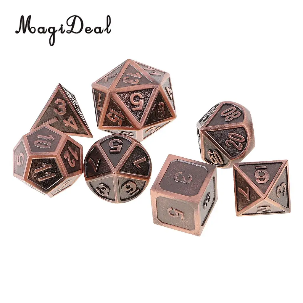 MagiDeal High Qaulity Zinc Alloy Multi Sided Dices 7 Dice Set For D&D DND MTG RPG Gaming Home Birthday Party Games Supplies