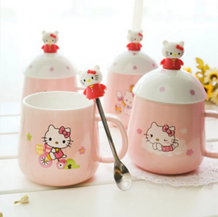 Рисунок «Hello Kitty» мультфильм творчески керамическая чашка с ложкой с крышкой