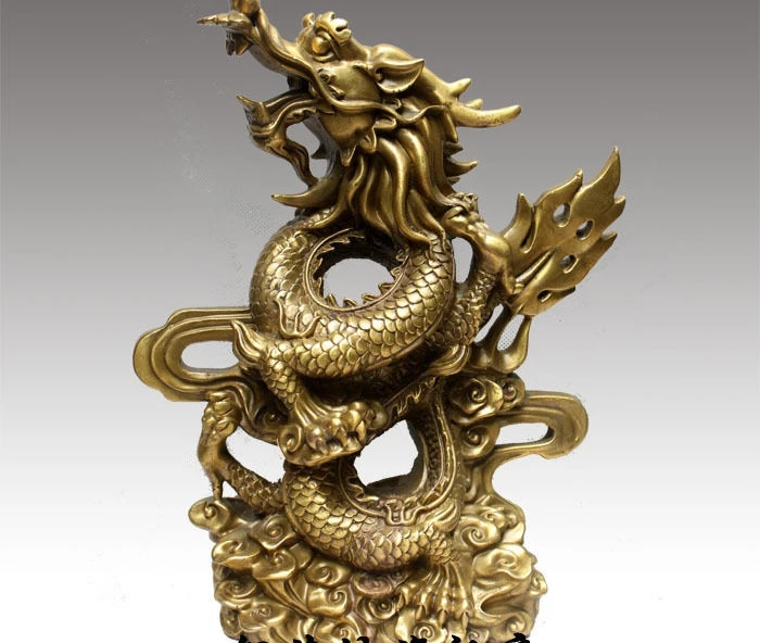 

12" China Pure Bronze Animals Sculpture FengShui Wealth Myth Dragon Statue