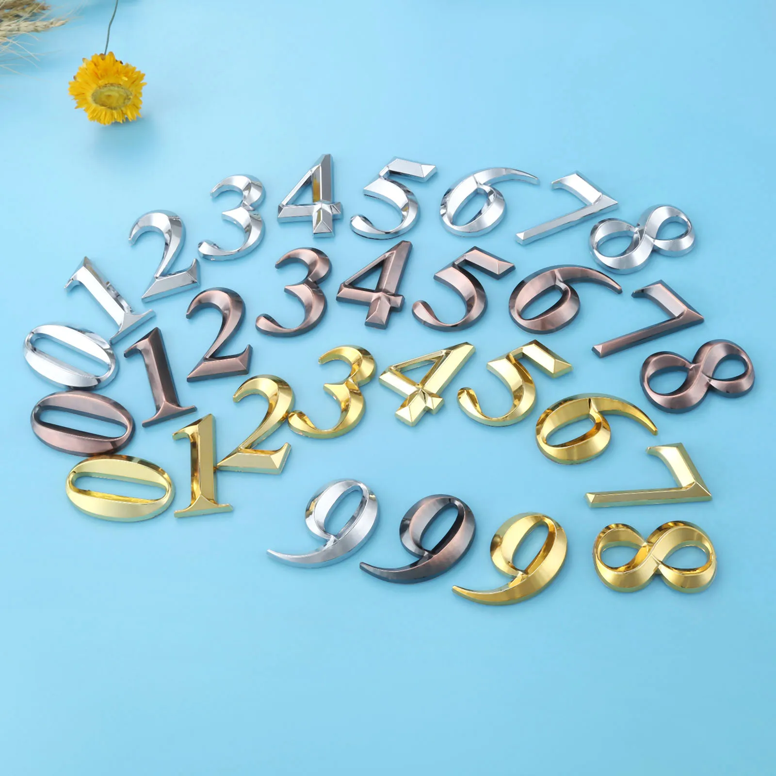 

Plastic ABS Golden House Number Door Address 3D Numeral Plate Plaque Sign Sticker With Self-adhesiv For Gate Room Waterproof