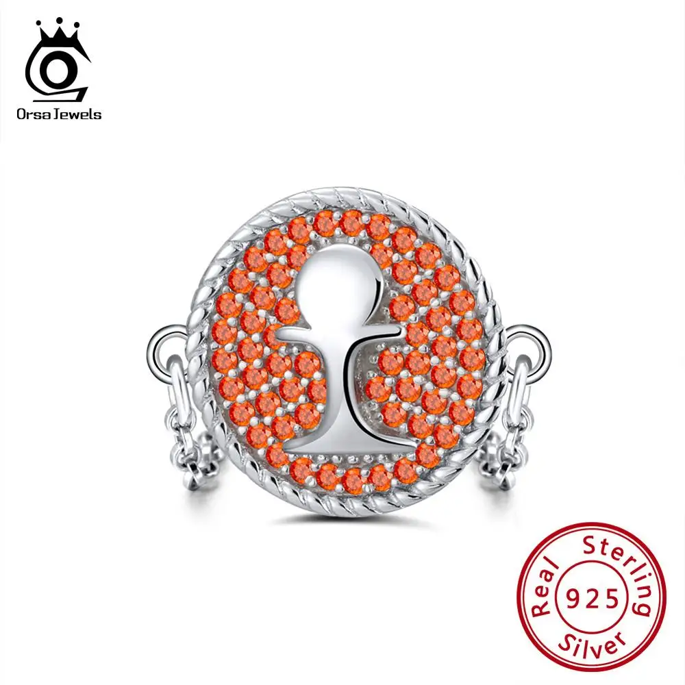 

ORSA JEWELS 925 Sterling Silver Rings For Women AAA CZ Red Crystal Round Link Chain Finger Ring Silver Jewelry Party Gift OSR110