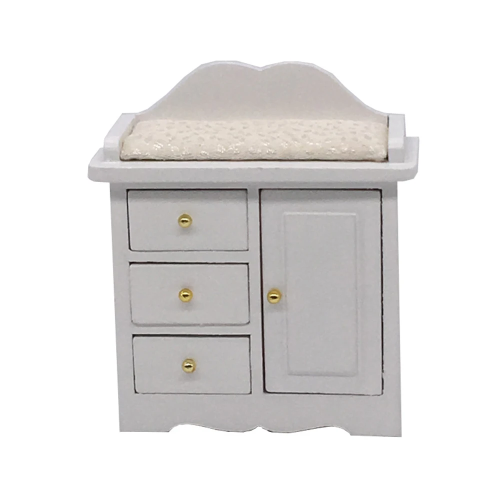 

1/12 Dollhouse Miniature Accessories Mini Wooden Cabinet with Soft Mat Model Simulation Furniture Toys for Doll House Decoration