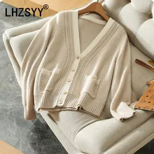 LHZSYY 2018 Spring Autumn New Women's Cashmere Cardigan V-Neck Loose spell Color Fashion Jacket Wool Knit Cardigan Shirt Short LHZSYY 2018 Spring Autumn New Women's Cashmere Cardigan V-Neck Loose spell Color Fashion Jacket Wool Knit Cardigan Shirt Short
