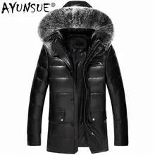 AYUNSUE, зимнее пальто из натуральной кожи, мужской кожаный пуховик, Лисий мех, с капюшоном, толстая натуральная кожа, овчина, пальто MC16C601 LWL1074
