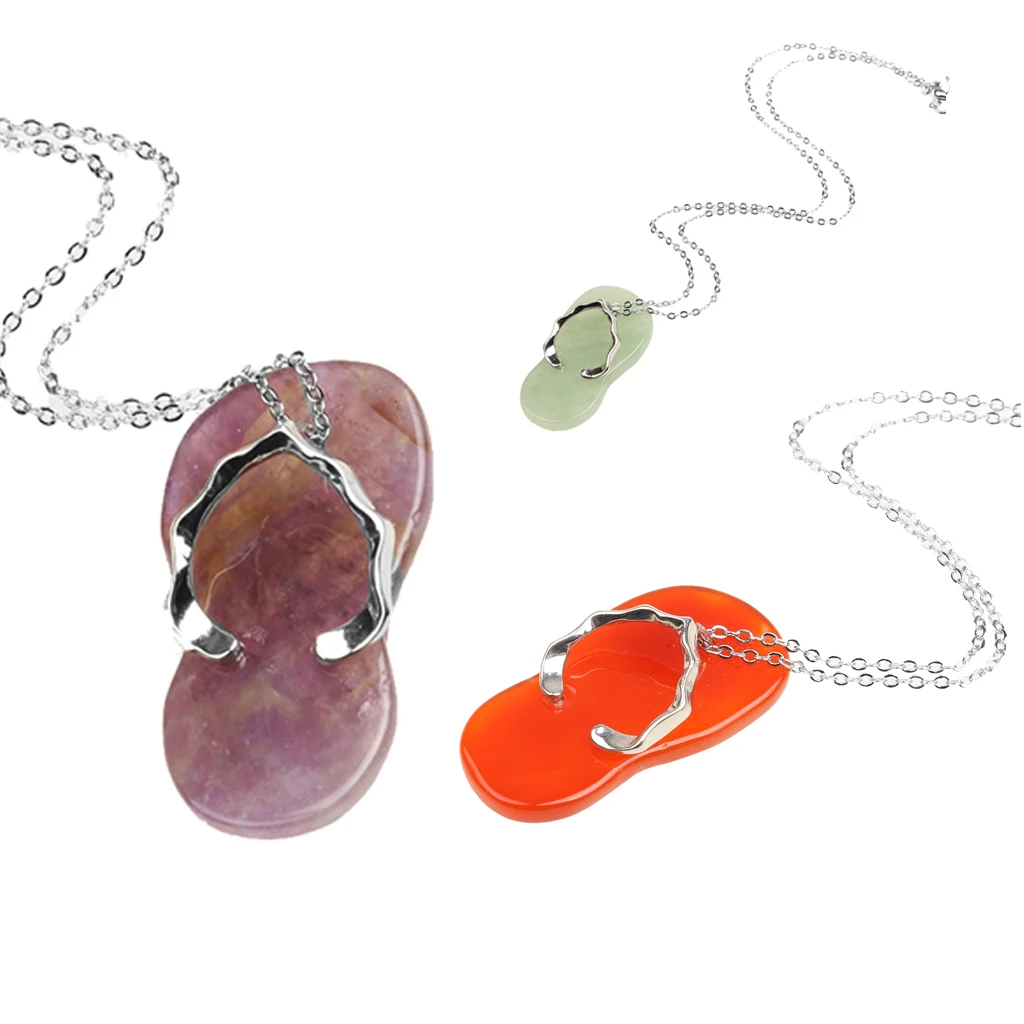 

Pack of 3pcs Natural Crystal Gem Stone Slipper Flip Flop Pendant Necklace Chain Jewelry