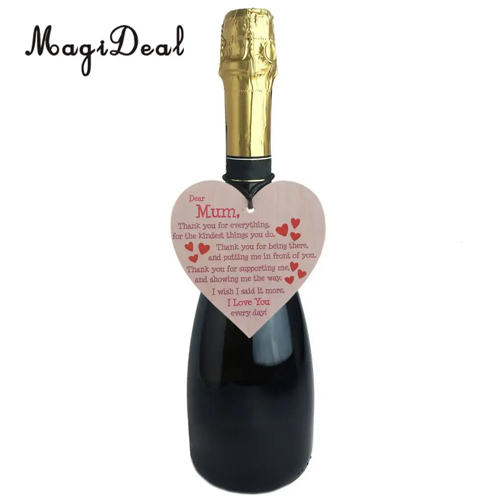 MagiDeal Mum Mother Day Wooden Heart Hanging Gift Plaque Bottle Wine Tags Decor Thank You Tags Pendents
