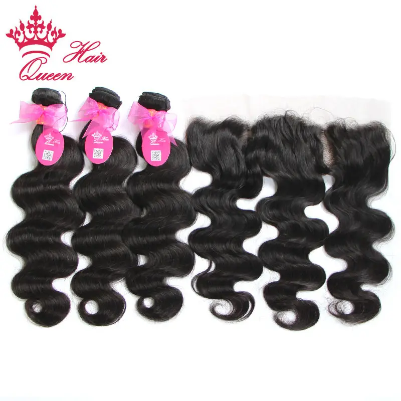 Queen Hair Products Lace Frontal Closure With Bundles 3 Bundles with 1pc Lace frontal Brazilian Virgin Hair FAST SHIPPING