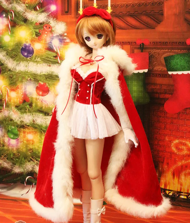 

2017 Estartek Full Hand Made Customized 1/3 Sexy Japan Anime Cosplay Red Christmas Clothes Set for DD SQ Doll Action Figure DIY