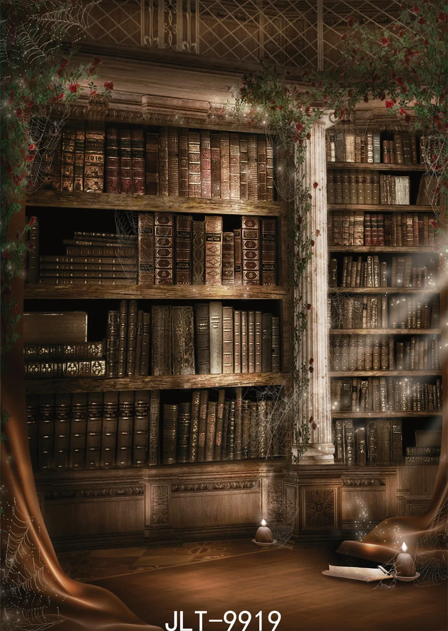 

Barren Library with Spiderweb Background Halloween Wooden Floor Backdrops Vinyl Cloth Photographic Backgrounds for Photo Studio