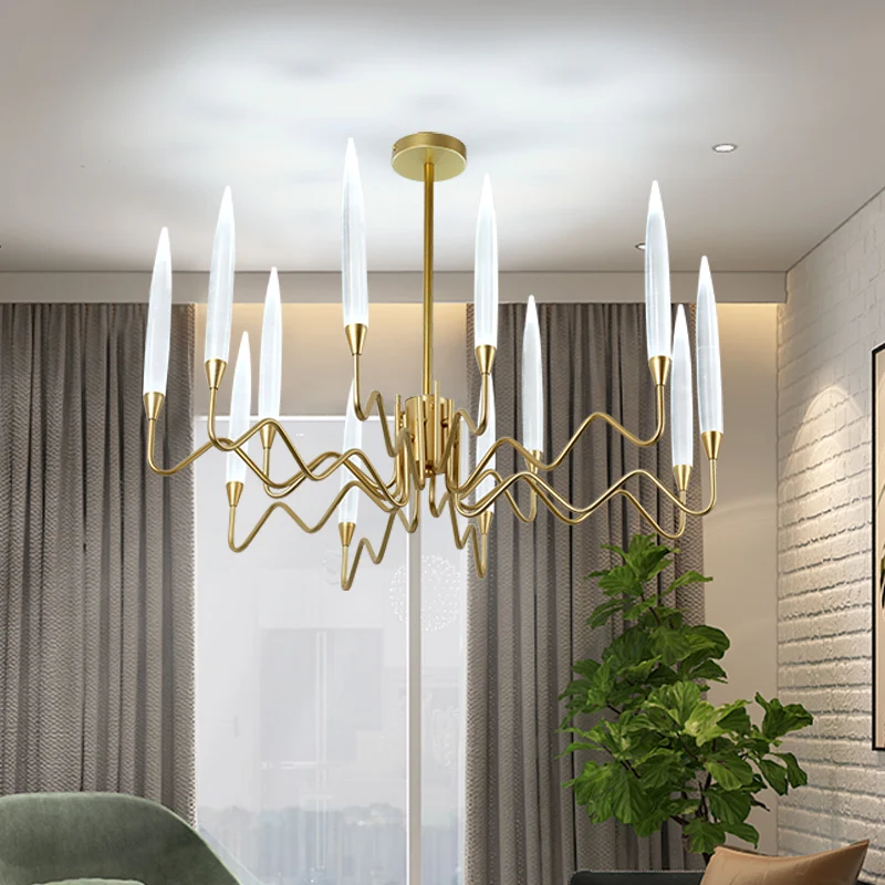 

Nordic Designer Chandelier Light New Arrival Plated Body Clear acrylic lampshade Gold Luxury foyer G9 bulb lighting droplight