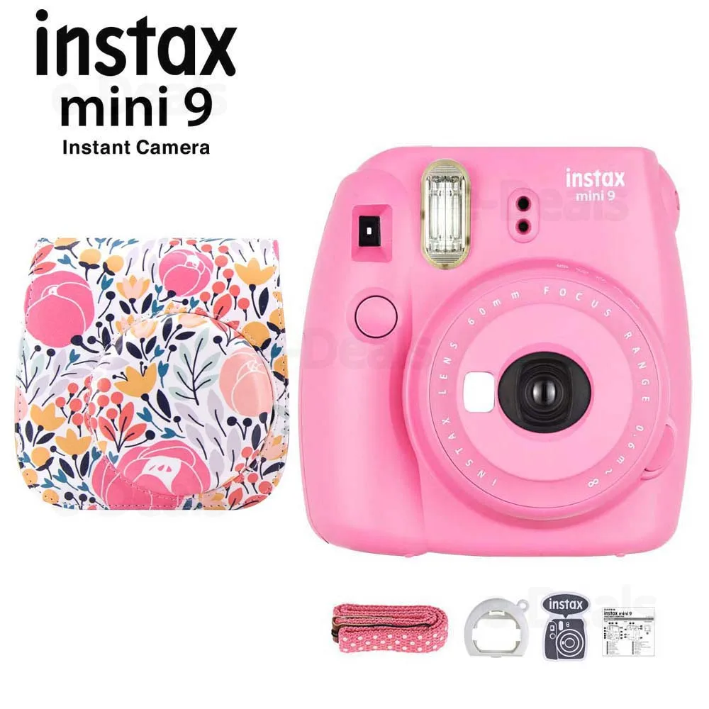 Fujifilm Instax Mini 9 фотокамера моментальной печати Фламинго розовый+ качественный мягкий чехол из искусственной кожи с плечевым ремнем