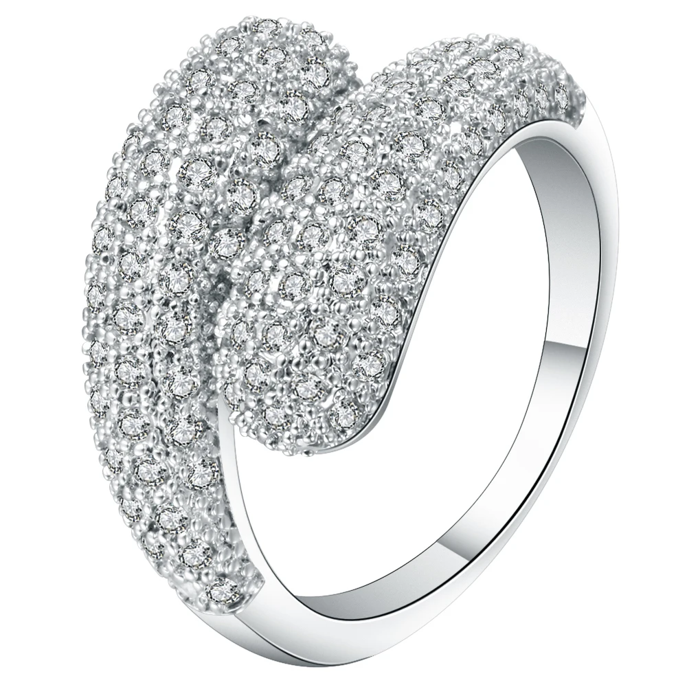 Vintage White Micro Pave Zircon Wedding Bands Ring Silver ...
