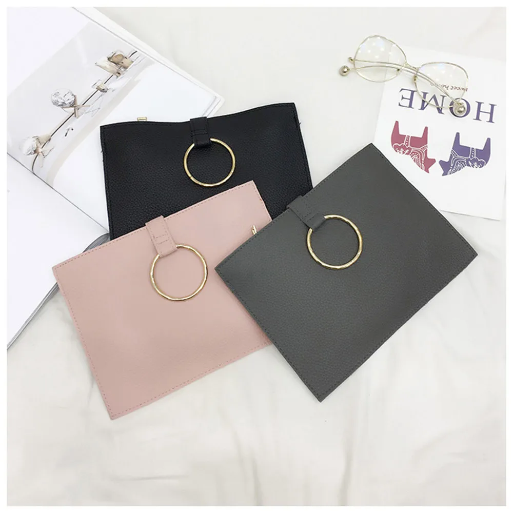 

Women's fashion simple ring clutch Bag Leather Handbags PU Shoulder Bag Women Candy Color Solid Color Handbags H30517