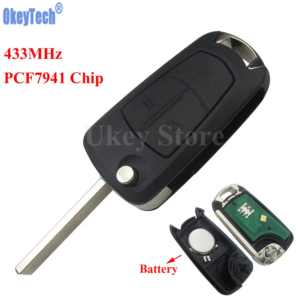 OkeyTech Car Flip Remote Key Fob 2 Button 433Mhz PCF7941 for Vauxhall Opel Astra H 2004