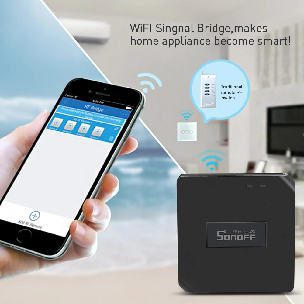 SONOFF мост Wi-Fi 433 МГц RF пульт дистанционного управления RC преобразователь сигнала переключатель беспроводной датчик DW1 PIR2 умная домашняя система охранной сигнализации