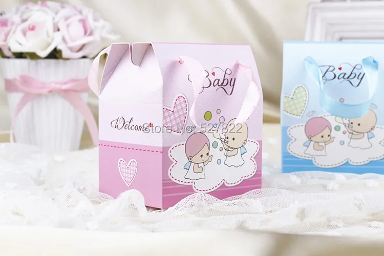 100 PCS 2 Colors Pink and Bule Baby Shower Candy Gift Box17