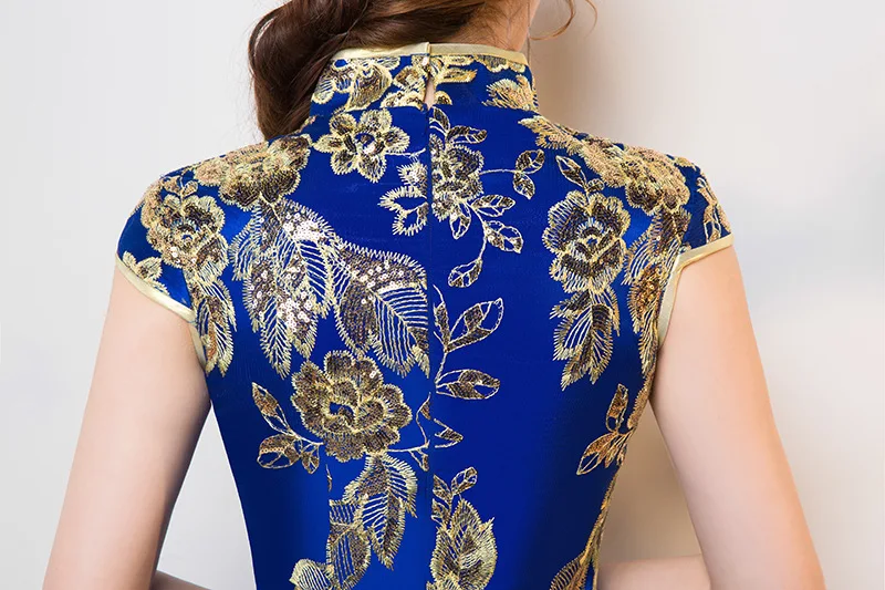 Винтаж китайский Стиль Cheongsam свадебное платье синие женские кружева длинное платье Qipao вечерние вечернее платье ретро одежда Vestido S-XXXL