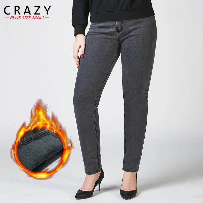 

New 2019 26-40 Women Winter Warm Plus Size Thick Jeans 9XL 8XL 7XL Lady Slim High Stretch Pencil Pants High Waist Skinny Jeans