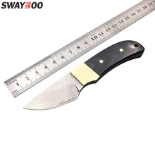 Дамасская сталь лезвие Ebony Ручка Открытый Отдых нож Портативный выживания Охотничьи ножи с кожаной оболочке Ножи фиксированным лезвием