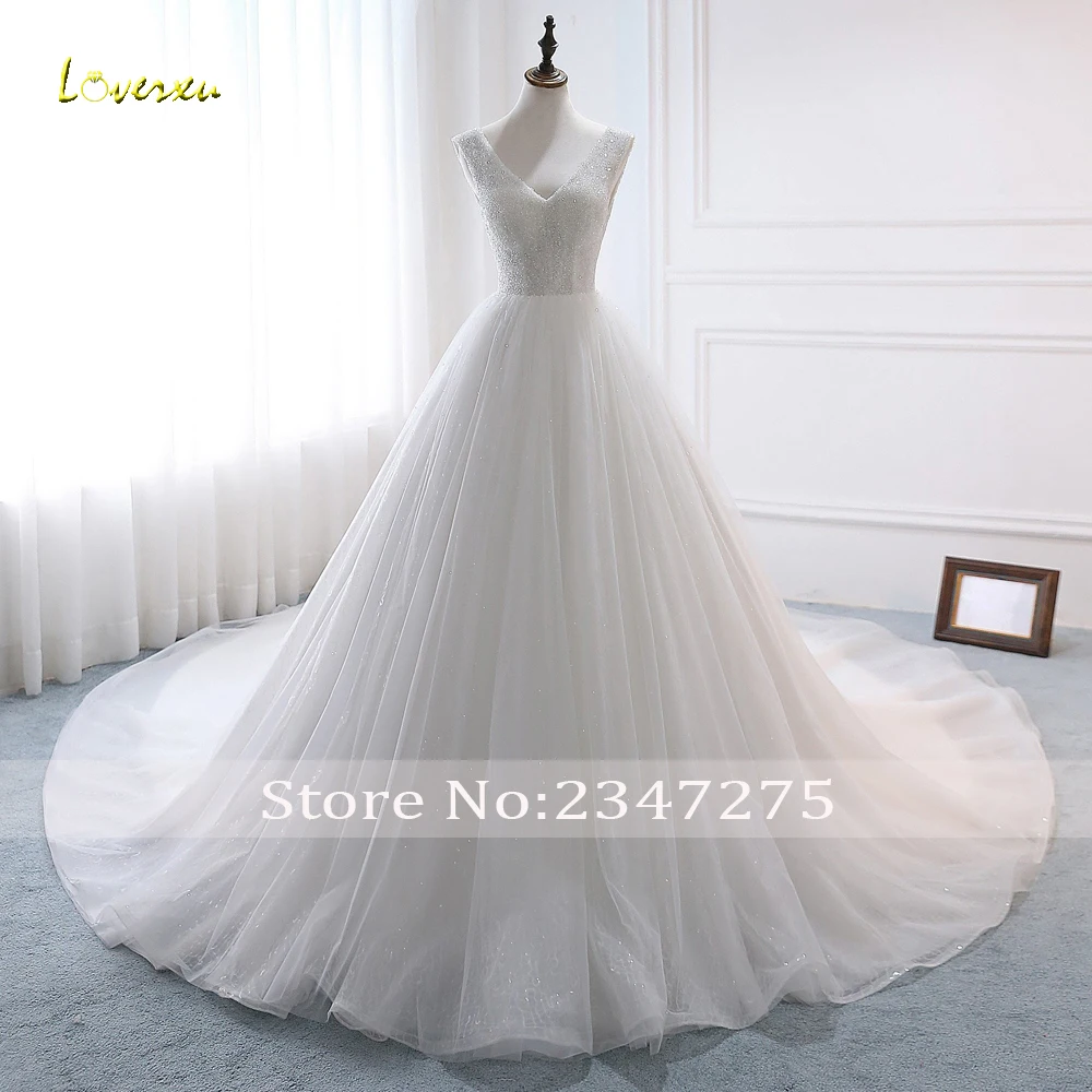 Loverxu Vestido De Noiva Королевский поезд кружево бальное платье свадебное Роскошные V средства ухода за кожей шеи бисером жемчуг винтажное свадебное платье