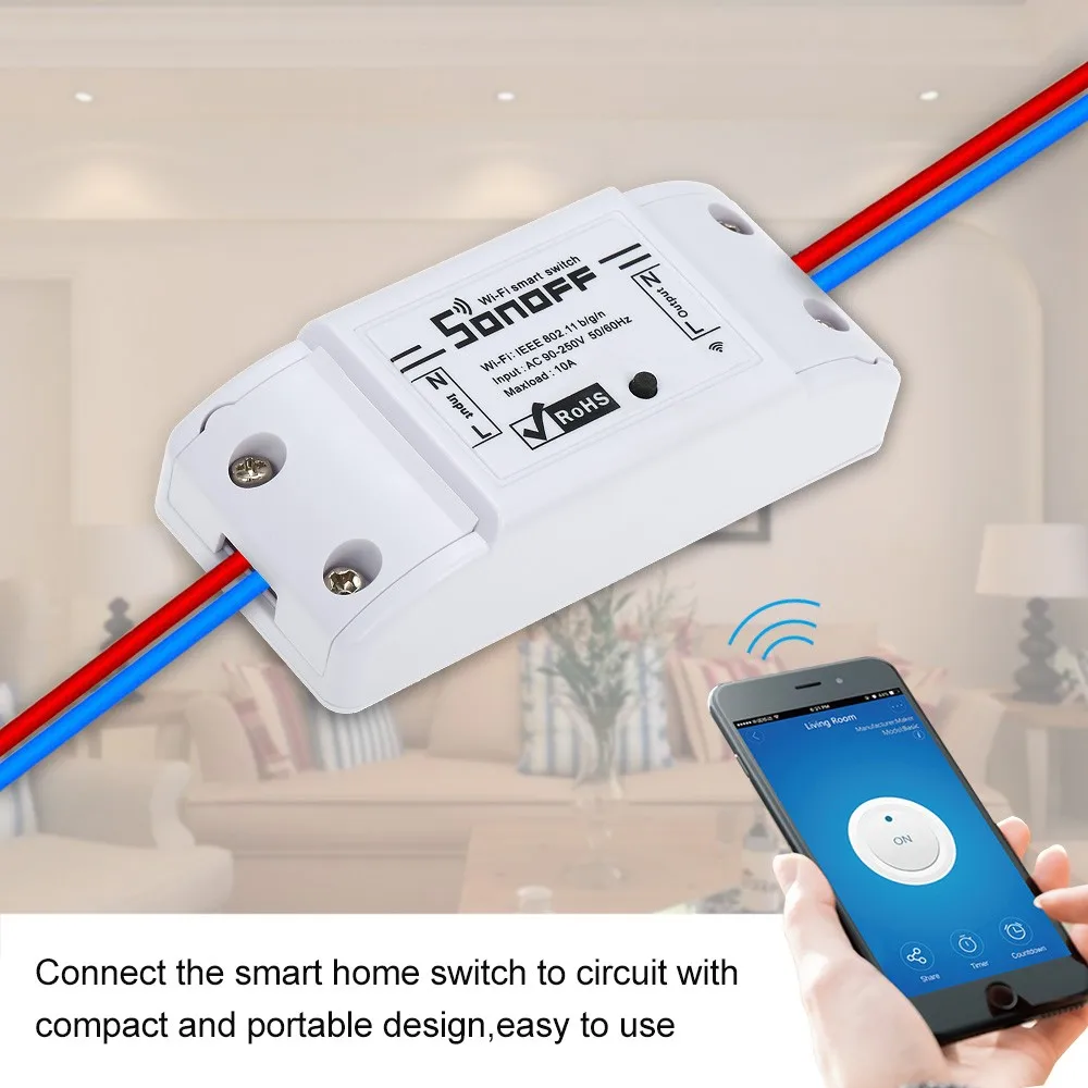 

Sonoff Basic Smart Wifi Switch Wireless Remote Control Light Switch Socket Smart Home Controller Work with Alexa and Google