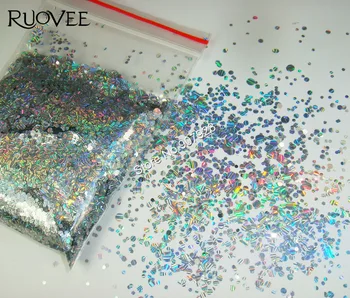 

ER-3100M Strip Holograph Silver Mix Round Dot Flake Spangle Shape nail glitter for Gel polish acrylic and Makeup decoration