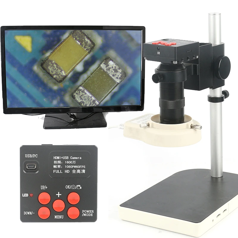 

USB HDMI 1080P 16MP Digital Industrial Video Recorder Microscope Camera Set + 100X C-Mount Lens + 56 LED Light For PCB Soldering