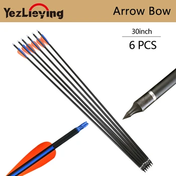 

6PCS 30-Inch Spine 500 Crossbow Bolt Carbon Arrow with Orange / Blue Feather for Compound Bow Archery Hunting