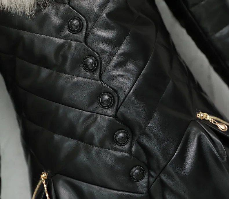 Натуральная кожа пуховик толстый Лисий мех воротник овечья кожа одежда Зима Женское пальто облегающая элегантная одежда QH023