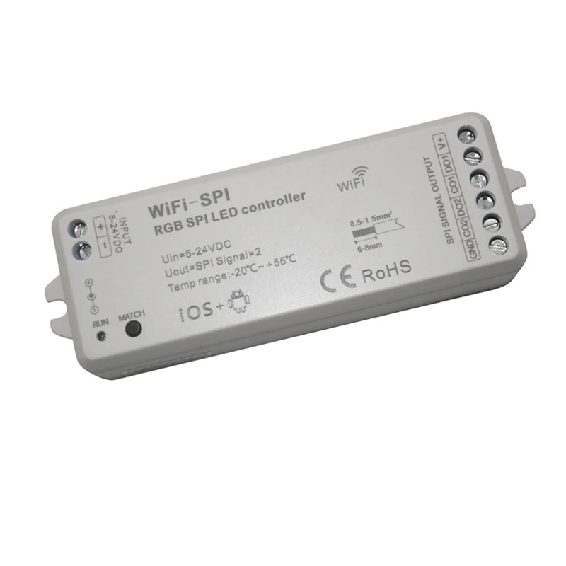 

DC5V-24V RGB SPI WiFi LED Pixel Strip Controller Support WS2811 WS2812B TM1809 TM1812 LPD6803 WS2801 UCS1903 TLS3001 IC