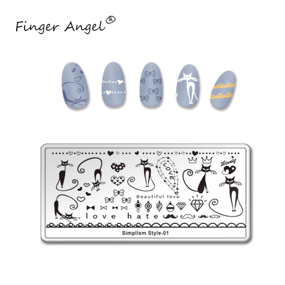 Finger Angel 1 шт. пластины для штамповки ногтей штамп изображения пластырь перо покер милый дизайн 6*12 см шаблон для ногтей DIY Инструменты для маникюра