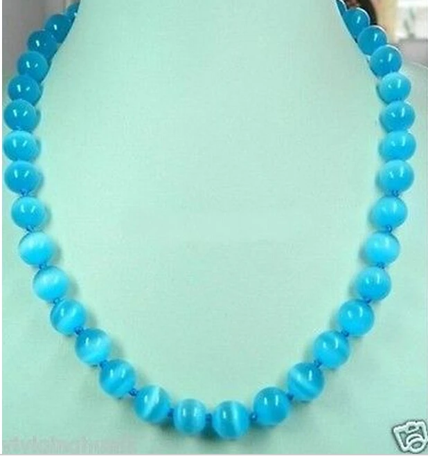 

Hot sell -Charming!AAA 10mm Blue Mexican Opal Necklace 18'' -Bridal jewelry free shipping