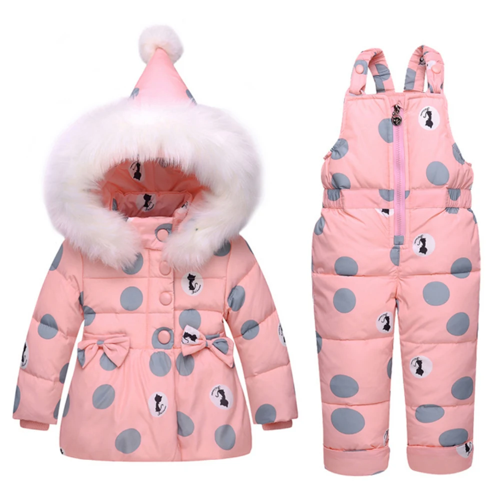 

Warm Winter Overalls Coveralls Snowsuit Coat for Girls Outfits Baby Winter Snow Wear Jumpsuit Bowknot Polka Dot Hoodies Jacket