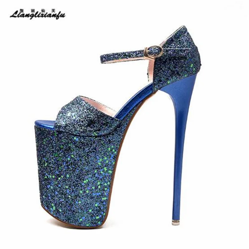 LLXF zapatos/женские сандалии на шпильках с блестками большие размеры: 34 41 42 43 женские