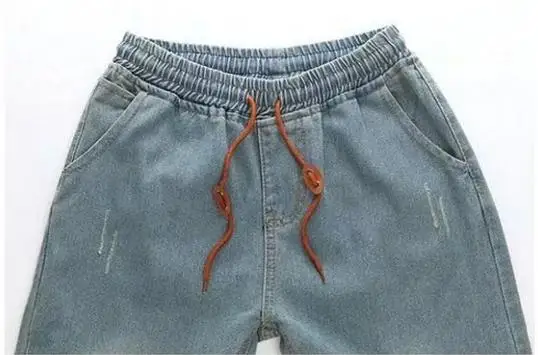 Wholesale 2018 fashion loose Elastic Waist Drawstring Casual Hip hop Cheap Cowboy Denim Washing harem Track Jeans teenagers pant