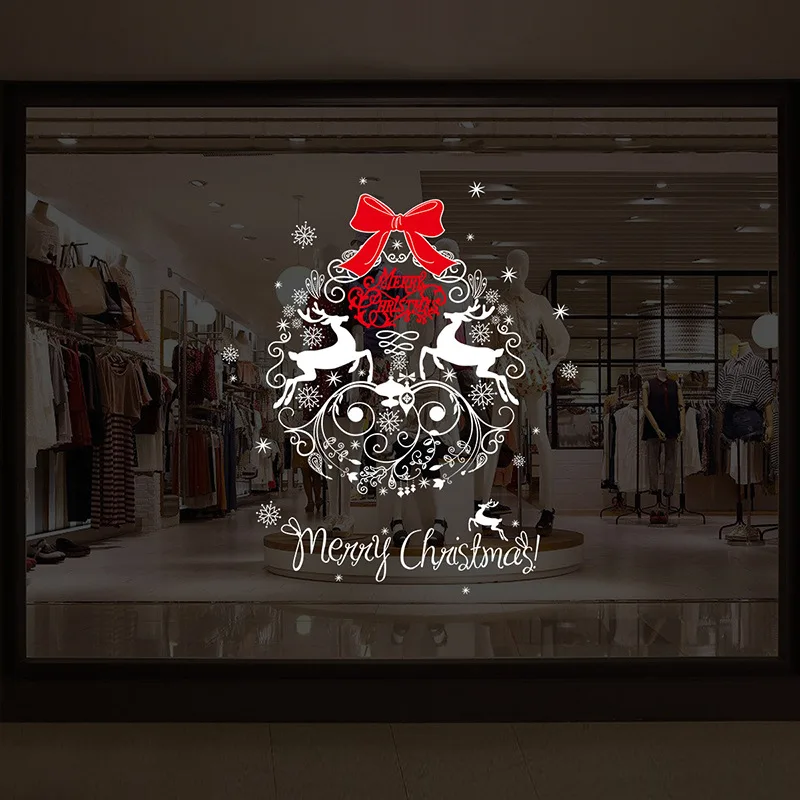 

Christmas Wall Sticker Wreath Shape Decoration Removable Snowflake Reindeer Xmas Store Window Stickers Home Decor enfeites natal
