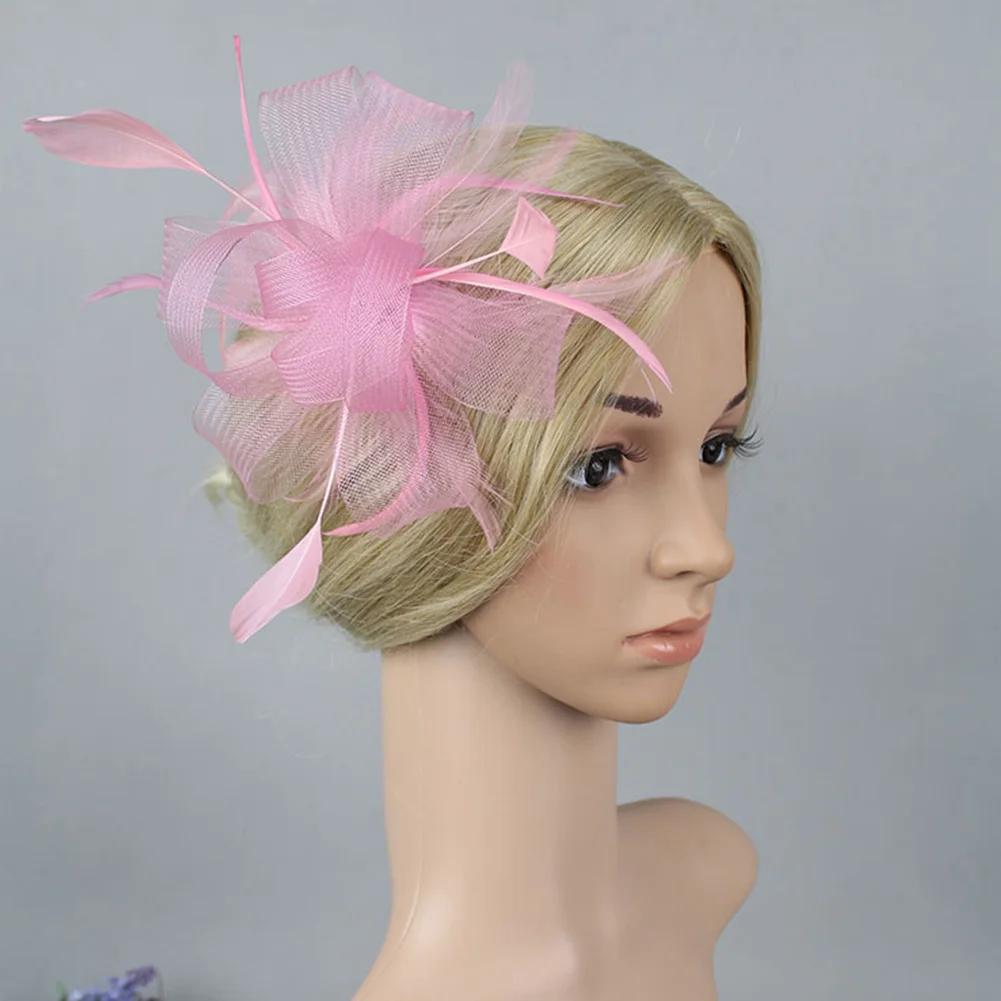 

Hair Band Kids Women Flower Fascinator Gift Banquet Vintage Wedding Feather Ribbon Fashion Accessories With Clip Mesh Knot Hat