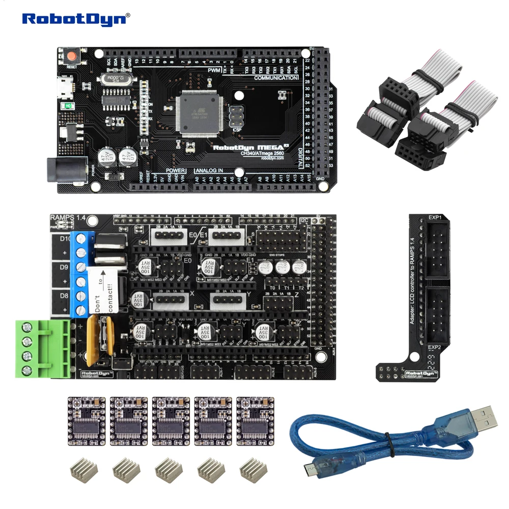 3D принтер и CNC KIT1. MEGA 2560+ RAMPS 1,4+ DRV8825(5 шт.)+ кабель MicroUSB(50 см) совместимый для Arduino и RepRap проектов