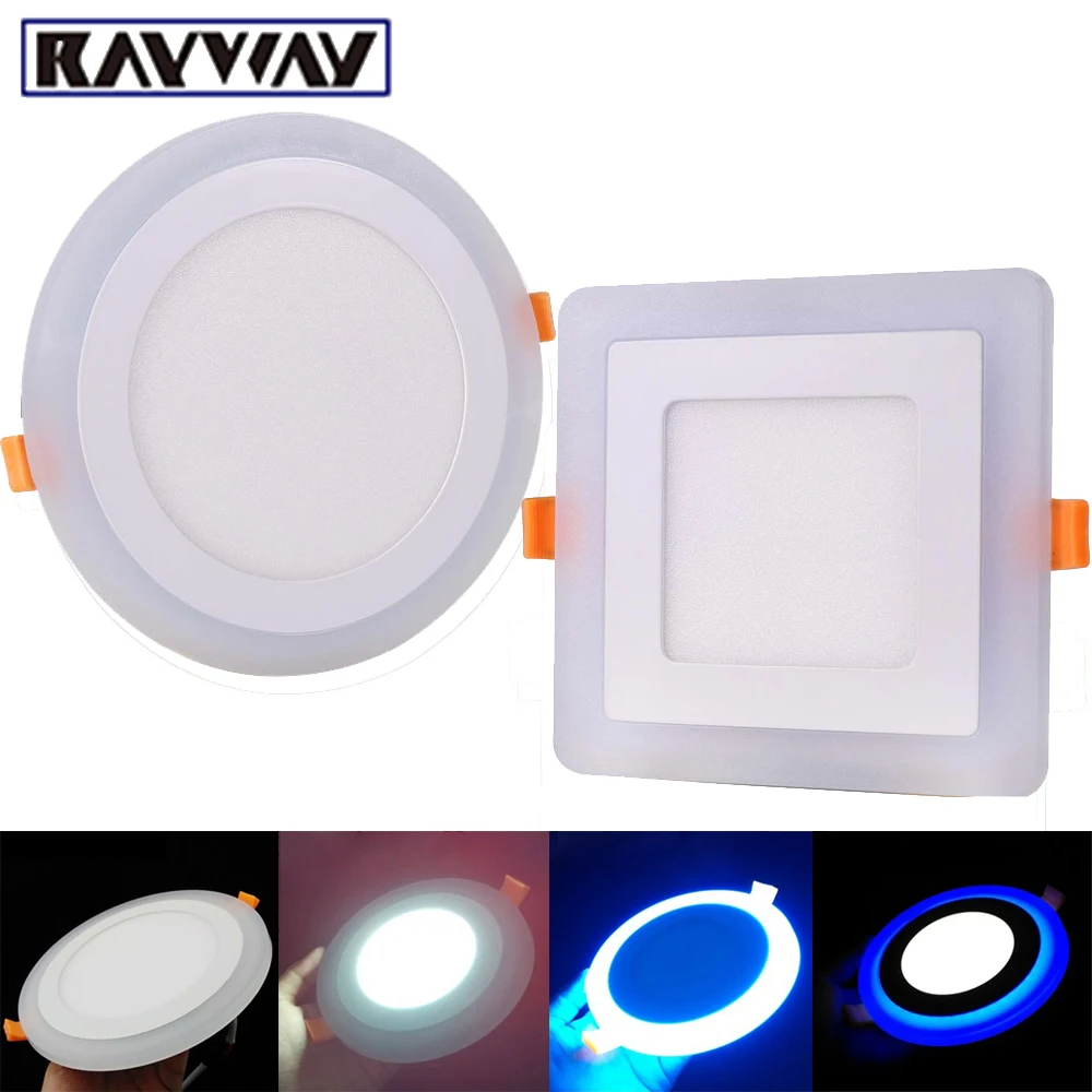 

3 Model Round Square blue white double color Led Panel Light 6w/9w/16w/24W AC85-265V Recessed LED Ceiling downlight down lights